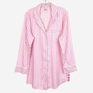 Victorias Secret Pink & White Striped Button-Up Long Sleeve Nightshirt Size S